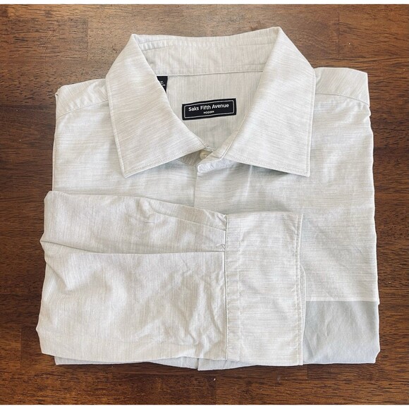 Saks Fifth Avenue Men’s Shirt L Gray Cotton Long Sleeve Colorblock Stripe Casual - Picture 9 of 9